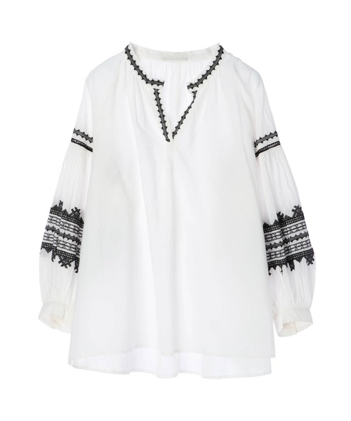 AMERICAN HOLIC（アメリカンホリック）の「デザインスリーブスキッパーシャツ（シャツ/ブラウス・レディース・ブラック/オフホワイト・FREE）」の4枚目の写真