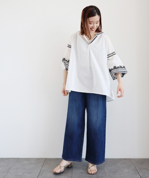 AMERICAN HOLIC（アメリカンホリック）の「デザインスリーブスキッパーシャツ（シャツ/ブラウス・レディース・ブラック/オフホワイト・FREE）」の14枚目の写真