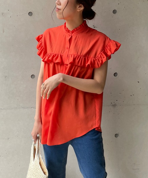 CAPRICIEUX LE'MAGE（カプリシューレマージュ）の「フリルノースリブラウス（シャツ/ブラウス・レディース・ホワイト/ブラック/オレンジ/ブルー/ブラック系その他2・FREE）」の5枚目の写真