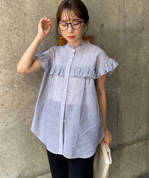 CAPRICIEUX LE'MAGE（カプリシューレマージュ）の「フリルノースリブラウス（シャツ/ブラウス・レディース・ホワイト/ブラック/オレンジ/ブルー/ブラック系その他2・FREE）」の4枚目の写真