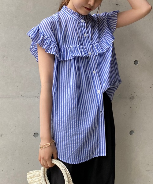 CAPRICIEUX LE'MAGE（カプリシューレマージュ）の「フリルノースリブラウス（シャツ/ブラウス・レディース・ホワイト/ブラック/オレンジ/ブルー/ブラック系その他2・FREE）」の7枚目の写真