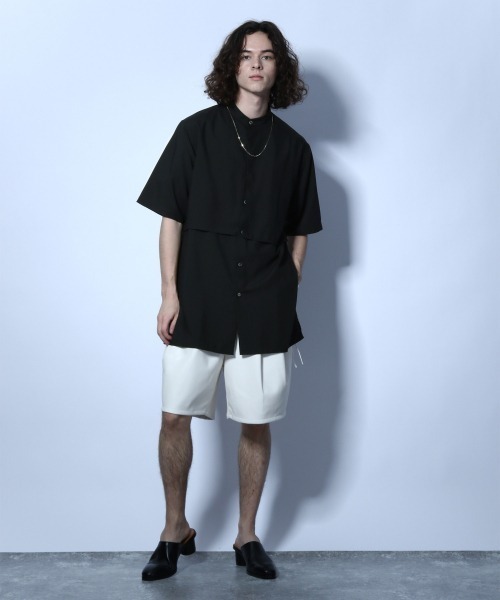 HARE(ハレ)の「シンセティックレザータックショーツ(HARE)(その他パンツ・メンズ・ブラック/オフホワイト・FREE)」の4枚目の写真