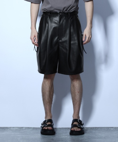 HARE(ハレ)の「シンセティックレザータックショーツ(HARE)(その他パンツ・メンズ・ブラック/オフホワイト・FREE)」の6枚目の写真