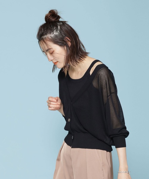 NANO universe（ナノユニバース）の「リブタンクトップ＋シアーニットカーディガンセット 長袖（アンサンブル・レディース・ブラック/ブルー/アイボリー・38/36）」の4枚目の写真