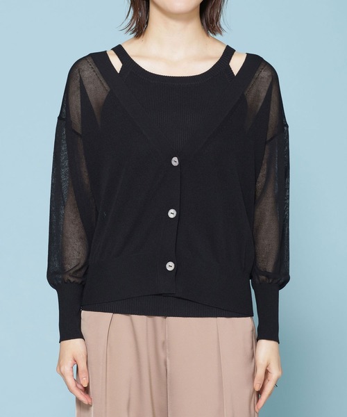 NANO universe（ナノユニバース）の「リブタンクトップ＋シアーニットカーディガンセット 長袖（アンサンブル・レディース・ブラック/ブルー/アイボリー・38/36）」の17枚目の写真