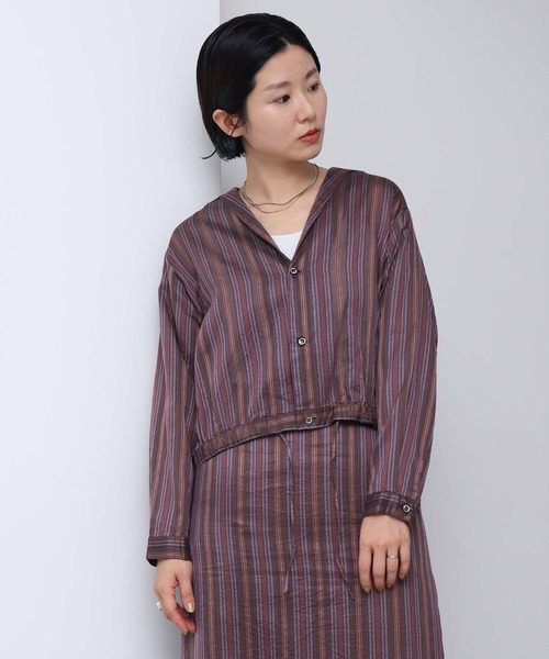 nitca（ニトカ）の「.._●マルチストライプ 開襟ブラウス（シャツ/ブラウス・レディース・ベージュ/ブラウン・FREE）」の2枚目の写真