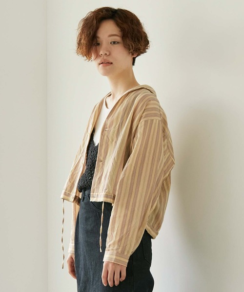 nitca（ニトカ）の「.._●マルチストライプ 開襟ブラウス（シャツ/ブラウス・レディース・ベージュ/ブラウン・FREE）」の4枚目の写真