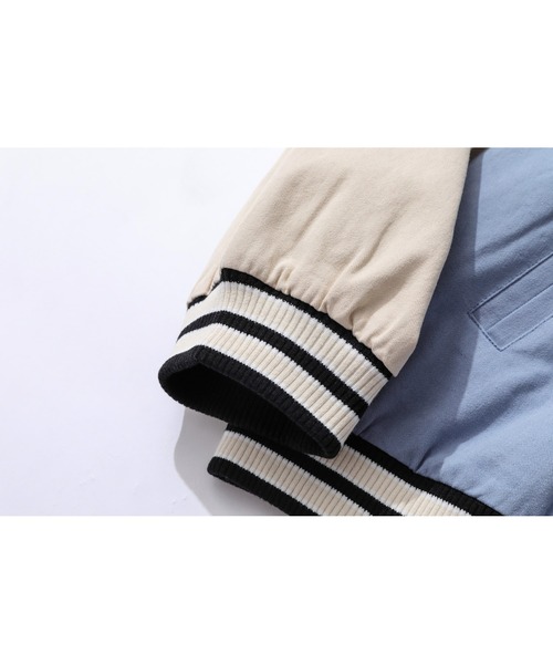 セール】【HOOK】アメカジ袖配色切り替えドッキングブルゾン ワッペン