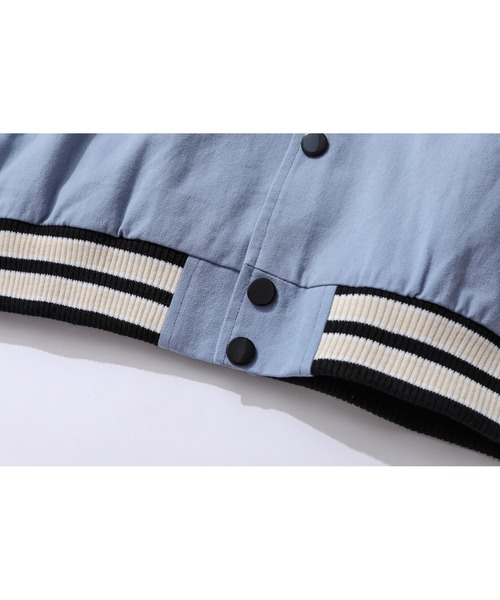 HOOK（フック）の「【HOOK】アメカジ袖配色切り替えドッキングブルゾン ワッペン刺繍入り（スタジャン・メンズ・ピンク/ブルー・M/L/XL）」の17枚目の写真