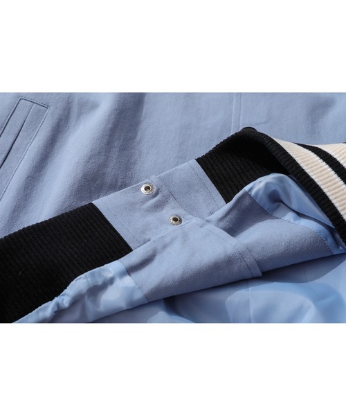 HOOK（フック）の「【HOOK】アメカジ袖配色切り替えドッキングブルゾン ワッペン刺繍入り（スタジャン・メンズ・ピンク/ブルー・M/L/XL）」の7枚目の写真