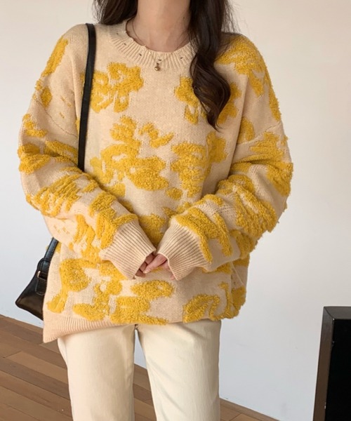 emi+（エミプラス）の「立体ボアドッキングリブニットプルオーバー（ニット/セーター・レディース・イエロー/ブルー/ブラウン/グリーン/キャメル/ライトブラウン/カーキ/ブラック・FREE）」の9枚目の写真