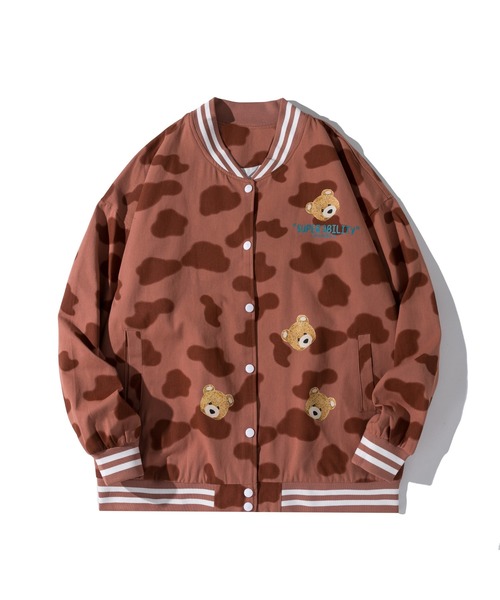 HOOK（フック）の「【HOOK】「クモ＆クマ」総柄スタジャンブルゾン（スタジャン・メンズ・ブラック/カーキ/ブルー/ブラック系その他/オレンジ・L/XL/M）」の5枚目の写真