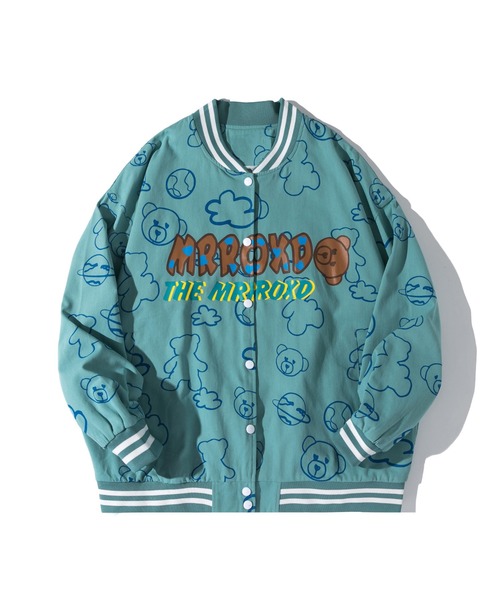 HOOK（フック）の「【HOOK】「クモ＆クマ」総柄スタジャンブルゾン（スタジャン・メンズ・ブラック/カーキ/ブルー/ブラック系その他/オレンジ・L/XL/M）」の4枚目の写真