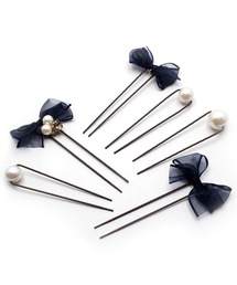 Zoule（ゾーラ）の「Zoule ゾーラ: sprinkle ribbon&pearl 　シフォンリボン＆パール　Uピンセット（ヘアピン・キッズ）」