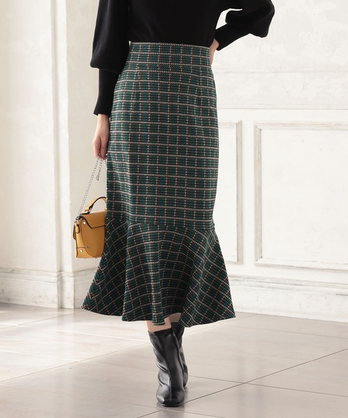 KOBE LETTUCE(コウベレタス)の「チェック柄マーメイドスカート(スカート・レディース・ネイビー/グリーン/マスタード・FREE)」の2枚目の写真