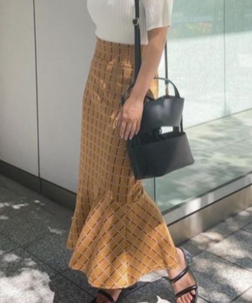 KOBE LETTUCE(コウベレタス)の「チェック柄マーメイドスカート(スカート・レディース・ネイビー/グリーン/マスタード・FREE)」の3枚目の写真