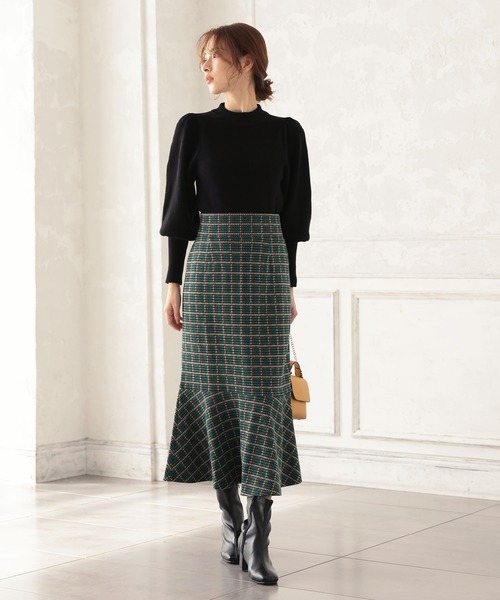 KOBE LETTUCE(コウベレタス)の「チェック柄マーメイドスカート(スカート・レディース・ネイビー/グリーン/マスタード・FREE)」の8枚目の写真