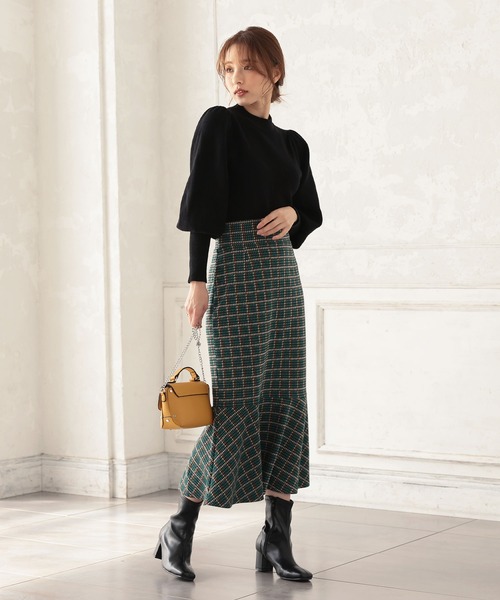 coronet 緑と黒のチェック柄タイトスカート チェック柄マーメイドスカート（スカート）｜KOBE LETTUCE