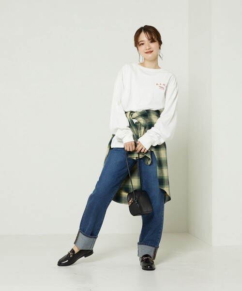 FREAK'S STORE（フリークスストア）の「チャイナロゴロングTシャツ（Tシャツ/カットソー・レディース・チャコールグレー/オフホワイト/ピンク・ﾌﾘ-）」の11枚目の写真