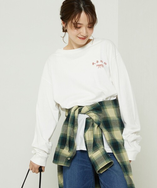 FREAK'S STORE（フリークスストア）の「チャイナロゴロングTシャツ（Tシャツ/カットソー・レディース・チャコールグレー/オフホワイト/ピンク・ﾌﾘ-）」の5枚目の写真