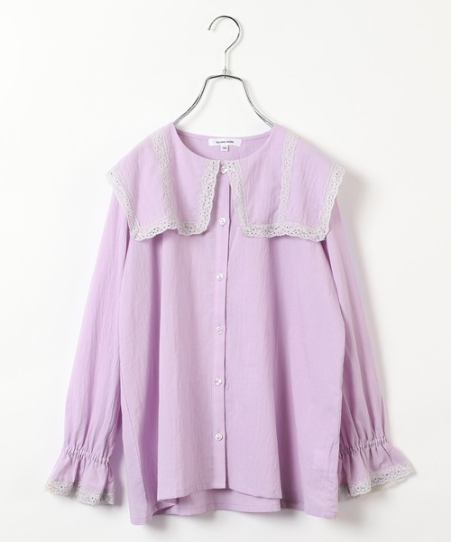 GLOBAL WORK(グローバルワーク)の「【AND YUA ANY】BIGエリレースブラウス/216703(シャツ/ブラウス・キッズ・ホワイト/ブラック/パープル系その他2・150cm/160cm)」の1枚目の写真