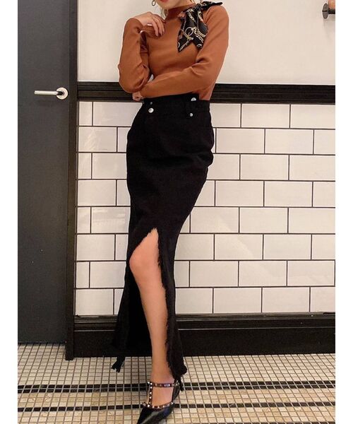 RESEXXY(リゼクシー)の「アシンメトリーフリンジロングスカート(スカート・レディース・ブラック/インディゴブルー・SMALL/MEDIUM)」の2枚目の写真