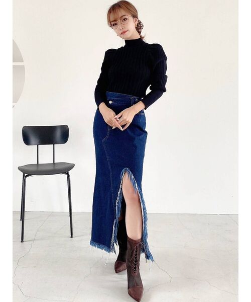 RESEXXY(リゼクシー)の「アシンメトリーフリンジロングスカート(スカート・レディース・ブラック/インディゴブルー・SMALL/MEDIUM)」の3枚目の写真