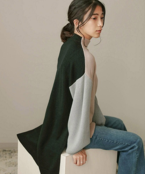 Bou Jeloud（ブージュルード）の「配色前後差ニットチュニック（ニット/セーター・レディース・ベージュ/オリーブ/キャメル・FREE）」の15枚目の写真