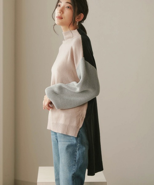 Bou Jeloud（ブージュルード）の「配色前後差ニットチュニック（ニット/セーター・レディース・ベージュ/オリーブ/キャメル・FREE）」の13枚目の写真