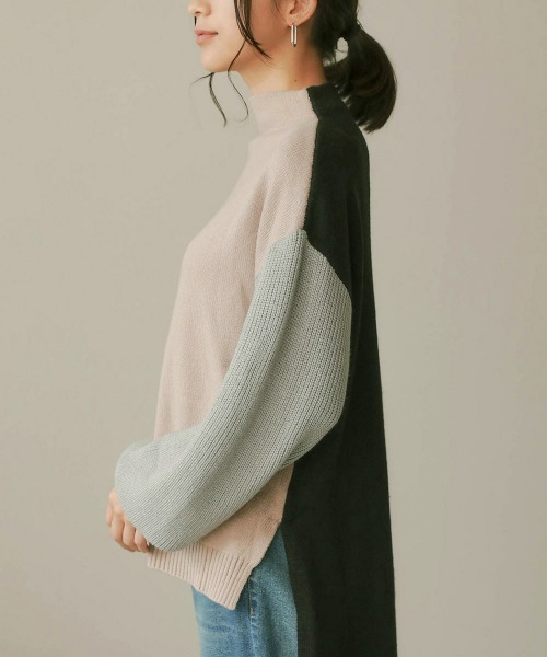 Bou Jeloud（ブージュルード）の「配色前後差ニットチュニック（ニット/セーター・レディース・ベージュ/オリーブ/キャメル・FREE）」の8枚目の写真