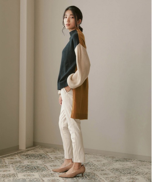 Bou Jeloud（ブージュルード）の「配色前後差ニットチュニック（ニット/セーター・レディース・ベージュ/オリーブ/キャメル・FREE）」の4枚目の写真