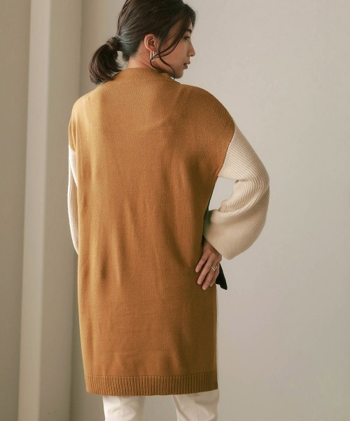 Bou Jeloud（ブージュルード）の「配色前後差ニットチュニック（ニット/セーター・レディース・ベージュ/オリーブ/キャメル・FREE）」の5枚目の写真