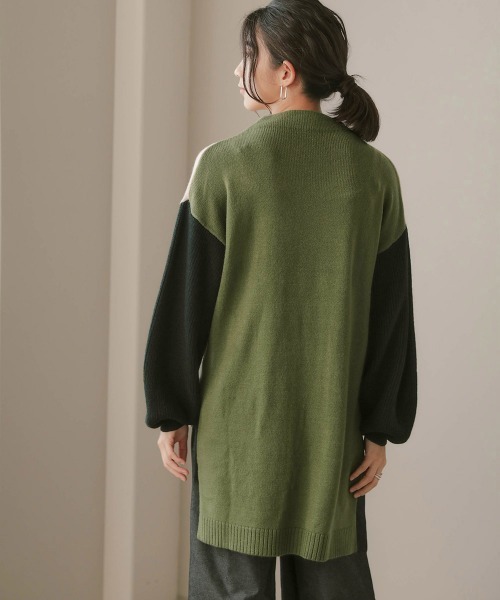 Bou Jeloud（ブージュルード）の「配色前後差ニットチュニック（ニット/セーター・レディース・ベージュ/オリーブ/キャメル・FREE）」の7枚目の写真