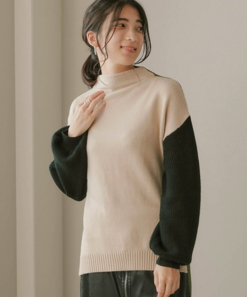 Bou Jeloud（ブージュルード）の「配色前後差ニットチュニック（ニット/セーター・レディース・ベージュ/オリーブ/キャメル・FREE）」の9枚目の写真