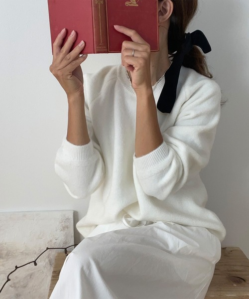 LAUIR（ラウアー）の「モヘアタッチラグランニット（ニット/セーター・レディース・ベージュ/オフホワイト/ブルー/チャコール/ブラック/ピンク・FREE）」の9枚目の写真