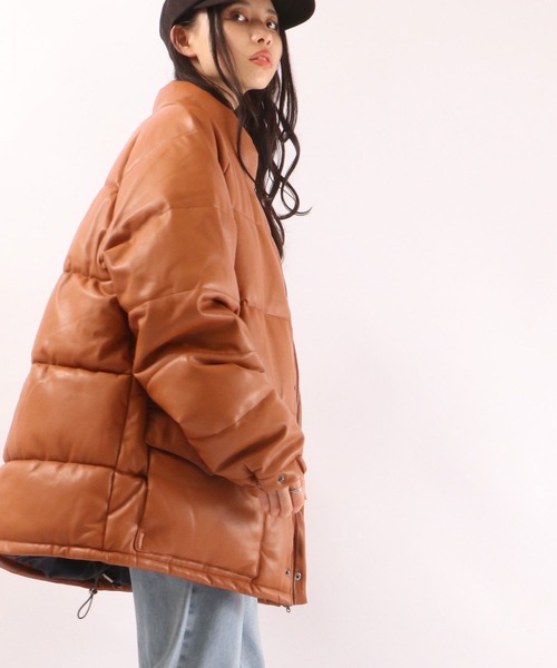 SUGGESTION(サジェッション)の「【SUGGESTION】PU/フェイクレザー中綿スタンドブルゾン(ダウンジャケット/コート・メンズ・ブラック/キャメル・M/L/XL)」の17枚目の写真
