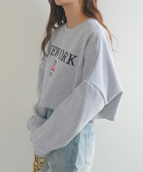 Futier land(フューティアランド)の「刺繍ロゴショート丈トレーナー(スウェット・レディース・ホワイト/グレー/グリーン/ボルドー・FREE)」の5枚目の写真