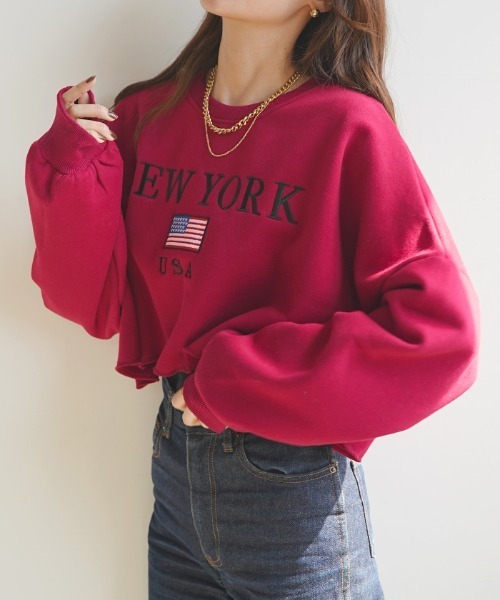 Futier land(フューティアランド)の「刺繍ロゴショート丈トレーナー(スウェット・レディース・ホワイト/グレー/グリーン/ボルドー・FREE)」の10枚目の写真
