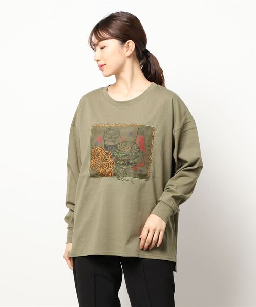 ScoLar（スカラー）の「スカラーセット柄ロングスリーブTシャツ（Tシャツ/カットソー・レディース・ブラック/オフホワイト/カーキ・M）」の3枚目の写真
