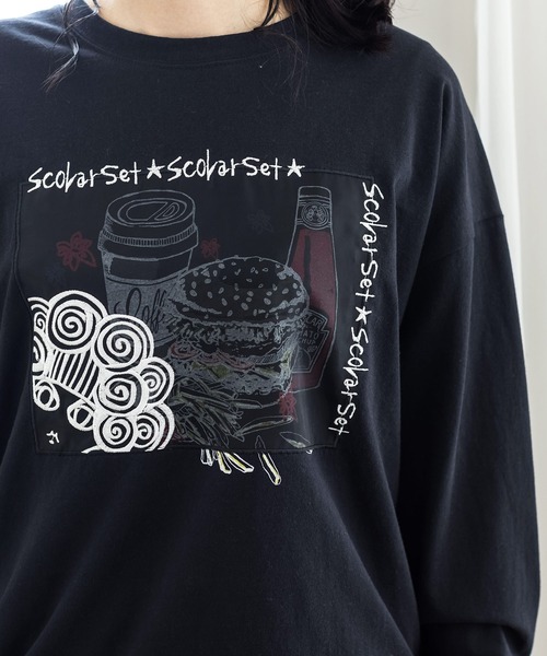 ScoLar（スカラー）の「スカラーセット柄ロングスリーブTシャツ（Tシャツ/カットソー・レディース・ブラック/オフホワイト/カーキ・M）」の14枚目の写真