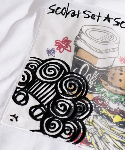 ScoLar（スカラー）の「スカラーセット柄ロングスリーブTシャツ（Tシャツ/カットソー・レディース・ブラック/オフホワイト/カーキ・M）」の7枚目の写真