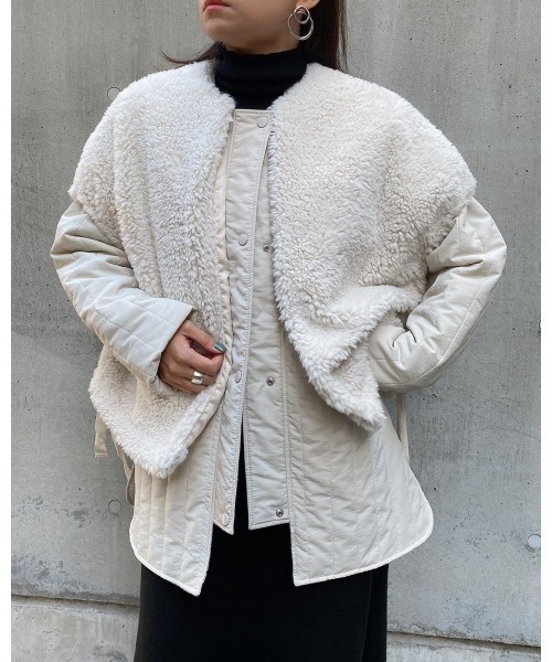 LiSeek（リシーク）の「【LiSeeK】ボアベスト付キルティングブルゾン（ブルゾン・レディース・ブラック/ホワイト・FREE）」の2枚目の写真