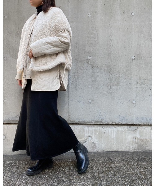 LiSeek（リシーク）の「【LiSeeK】ボアベスト付キルティングブルゾン（ブルゾン・レディース・ブラック/ホワイト・FREE）」の7枚目の写真