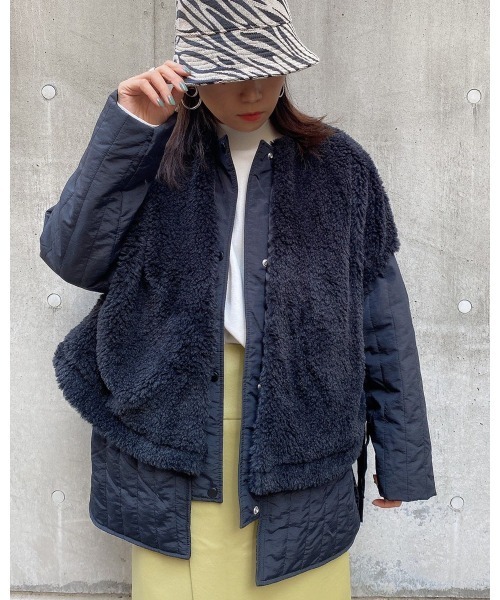 LiSeek（リシーク）の「【LiSeeK】ボアベスト付キルティングブルゾン（ブルゾン・レディース・ブラック/ホワイト・FREE）」の4枚目の写真