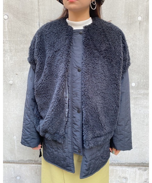 LiSeek（リシーク）の「【LiSeeK】ボアベスト付キルティングブルゾン（ブルゾン・レディース・ブラック/ホワイト・FREE）」の21枚目の写真