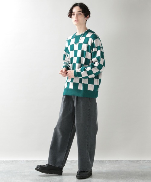 RAGEBLUE(レイジブルー)の「チェッカーフラッグニットクルー/268446(ニット/セーター・メンズ・ブラック/グリーン・MEDIUM/LARGE)」の7枚目の写真