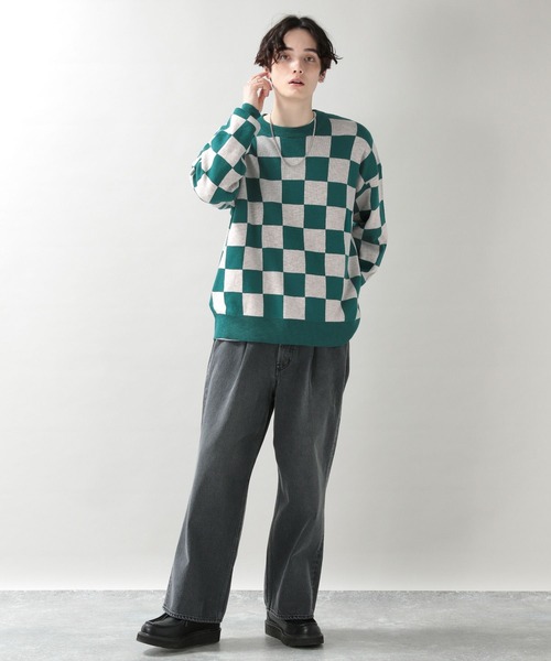 RAGEBLUE(レイジブルー)の「チェッカーフラッグニットクルー/268446(ニット/セーター・メンズ・ブラック/グリーン・MEDIUM/LARGE)」の9枚目の写真