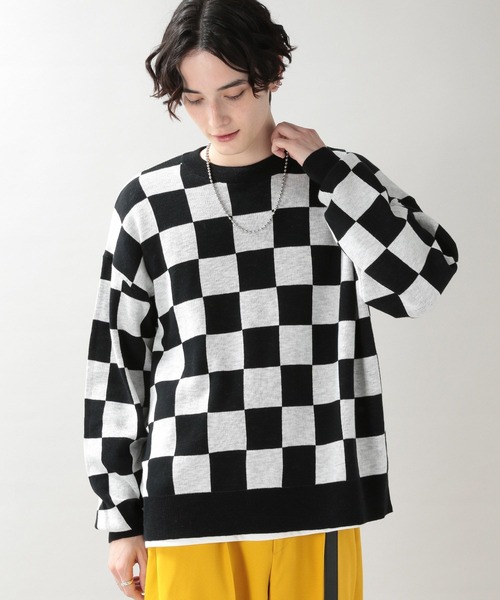 RAGEBLUE(レイジブルー)の「チェッカーフラッグニットクルー/268446(ニット/セーター・メンズ・ブラック/グリーン・MEDIUM/LARGE)」の3枚目の写真