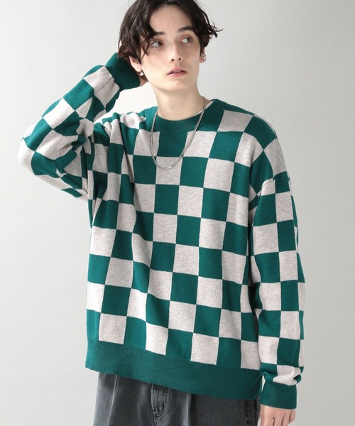 RAGEBLUE(レイジブルー)の「チェッカーフラッグニットクルー/268446(ニット/セーター・メンズ・ブラック/グリーン・MEDIUM/LARGE)」の16枚目の写真