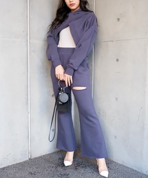 【SET販売】カシュクールヘムレイヤードスウェットトップス×カットオフ裏毛パンツ